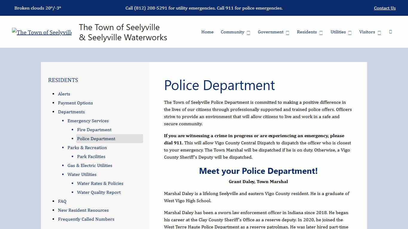 Police Department The Town of Seelyville & Seelyville Waterworks